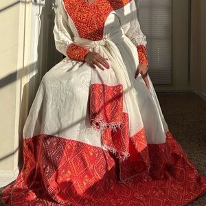 Elegant Red Habesha Kemis| Ethiopian and Eritrean traditional dress | wedding